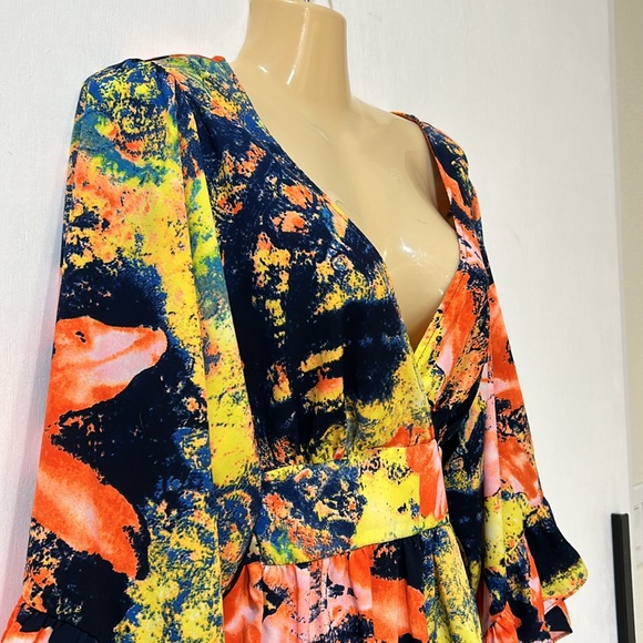 BETSEY JOHNSON WOMEN BLOUSE BELL SLEEVE MULTICOLOR Sz LARGE - Picture 3 of 14